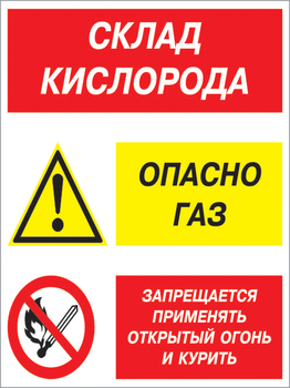 Кз 14 склад кислорода. опасно газ - запрещается применять открытый огонь и курить. (пластик, 300х400 мм) - Знаки безопасности - Комбинированные знаки безопасности - магазин "Охрана труда и Техника безопасности"